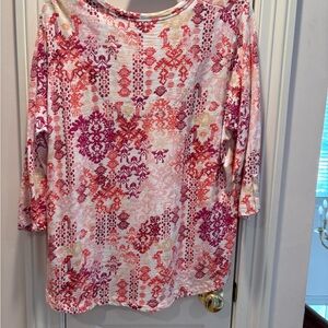 Chico's Pink and Red Patterned Long Sleeve Top